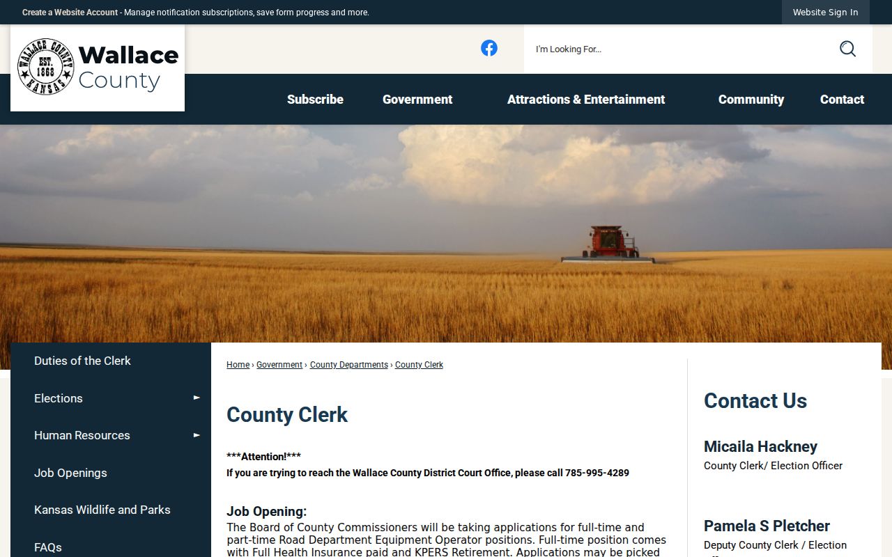Wallace County clerk page distinguishing court docket records