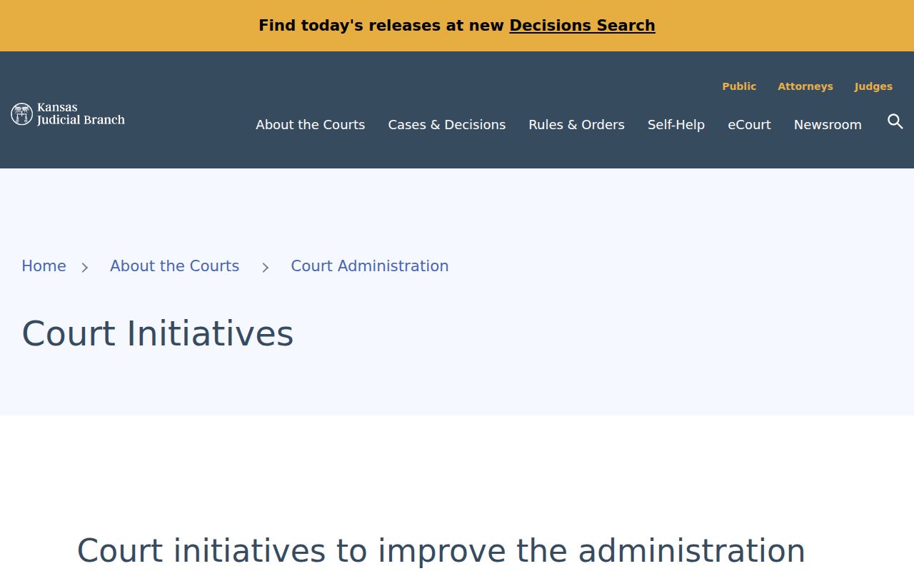 Kansas Judicial Branch court initiatives and rural justice programs