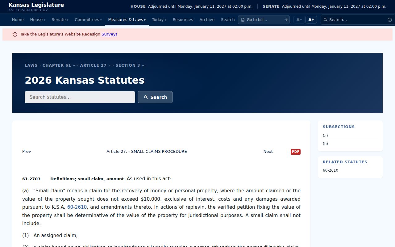 Wallace County civil docket small-claim limit statute
