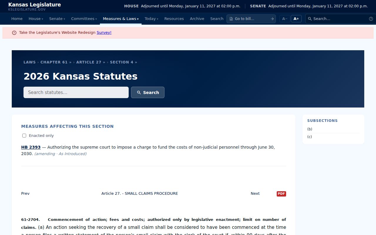 Wallace County civil docket small-claim filing fee statute
